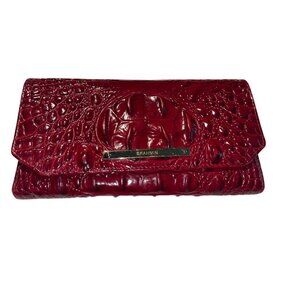 Brahmin MelbourneEmbossed Red Crocodile-Style Faux Leather Wallet With Snap Cl